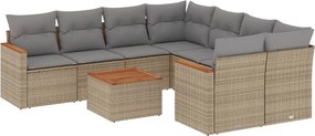 vidaXL Set canapele de grădină, 9 piese, cu perne, bej, poliratan