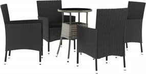 vidaXL Set bistro de grădină cu perne, 5 piese, negru, poliratan