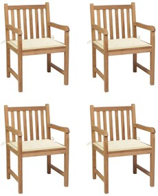 vidaXL Scaune de grădină cu perne crem, 4 buc., lemn masiv de tec