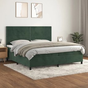 3142986 vidaXL Pat box spring cu saltea, verde închis, 200x200 cm, catifea