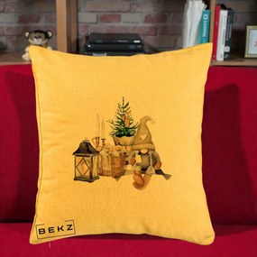 Perna Decorativa Gnom Scandinav cu Felinar, 40x40 cm, Galben, Husa Detasabila, Perna Inclusa, BEKZ®