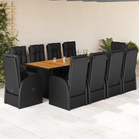 3277631 vidaXL Set mobilier de exterior cu perne, 11 piese, negru, poliratan