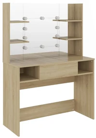 331545 vidaXL Masă machiaj cu lumini LED, stejar, 100x40x135 cm , MDF