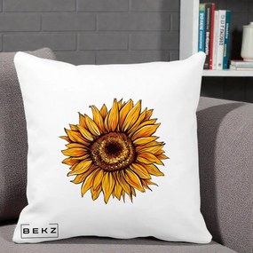Perna Decorativa Floarea Soarelui Vibranta, 40x40 cm, Alba Mata, Husa Detasabila, Perna Inclusa, BEKZ®