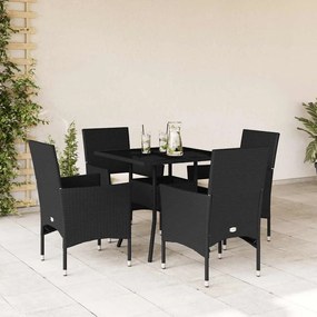 vidaXL Set mobilier de grădină cu perne 5 piese negru poliratan&amp;sticlă