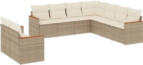 vidaXL Set canapele de grădină, 9 piese, cu perne, bej, poliratan
