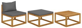 Set mobilier de gradina cu perne, 3 piese, lemn masiv de acacia 1, Morke gra, Canapea de mijloc + suport pentru picioare + masa