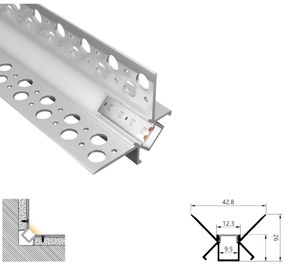 Profil LED Incastrat Colt Interior – 2m, Aluminiu