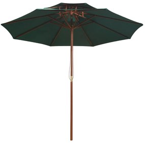 Umbrela de soare dubla, 270x270 cm, stalp de lemn, verde Verde