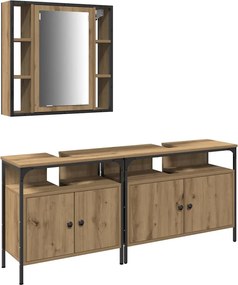 vidaXL Unități de vanitate pentru baie cu ușă 3 pcs Maro Lemn compozit