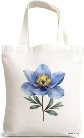 Sacosa de Panza pentru Cumparaturi, Geanta Tote, model Blue Flower 38 x 34.5 cm, Alba, BEKZ®
