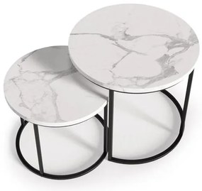 Set 2 buc. masă de cafea metalică Owen (Marmură albă + Negru). 1049075