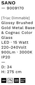 Lustra moderna cu 5 pendule LED, Metal, Sticla, Cognac, SANO