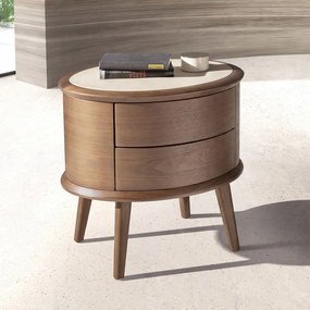 Noptiera LUX din lemn furniruit si piele Walnut