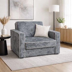 Fotoliu SAMY NEXT extensibil, cu lada de depozitare, stofa gri inchis cu gri deschis , cadru metalic, 103x100x92 Catifea plusata, Gri