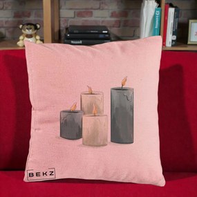 Perna Decorativa Lumanari Hygge Alb-Verde, 40x40 cm, Roz, Husa Detasabila, Perna Inclusa, BEKZ®