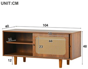 Set Mobilă de Living din Ratan cu Comodă Modernă cu Trei Uși și Dulap pentru Pantofi cu Două Uși Glisante, Culoare nuc