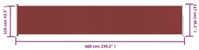 Copertina laterala retractabila de terasa, rosu, 117x600 cm Rosu, 117 x 600 cm
