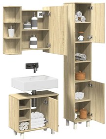 vidaXL Set mobilier de baie, 3 piese, stejar sonoma, lemn prelucrat