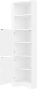 Dulap de baie triunghiular cu două rafturi deschise, pereți despărțitori reglabili, 51,7x32x155,4 cm, Alb