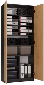 MIX Oliv 2D könyvespolc, irodai szekrény, 74x180x35 cm, antracit-tölgy