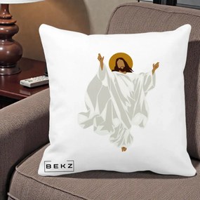 Perna Decorativa Iisus Hristos Invierea Silueta Minimalista, 40x40 cm, Alba Mata, Husa Detasabila, Perna Inclusa, BEKZ®