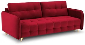 Canapea extensibila Scaleta cu 3 locuri, tapiterie din catifea si picioare din metal auriu, rosu