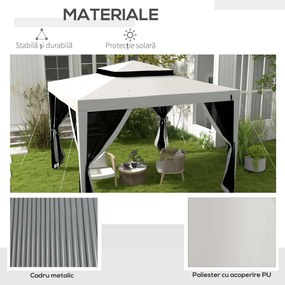 Outsunny Foisor de Gradina cu Plasa de Tantari, Foisor 3x3 m cu Acoperis Dublu si Cadru din Metal, Bej | Aosom Romania