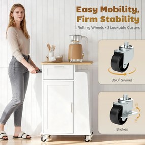 Cărucior de Bucătărie HOMCOM cu Sertar, Dulap, Suport pentru Prosoape și 3 Suporturi pentru Condimente, din Lemn, 62x40x87 cm, Alb | Aosom Romania