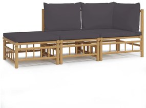 3155236 vidaXL Set mobilier de grădină, perne gri închis, 3 piese, bambus