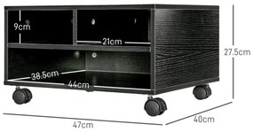 HOMCOM Cabinet pentru Imprimantă cu 2 Rafturi, Birou din Lemn și Cabinet de studiu cu Roți, 47x40x22.5 cm, Negru | Aosom Romania