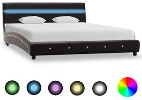 280333 vidaXL Cadru de pat cu LED-uri, negru, 120 x 200 cm, piele ecologică