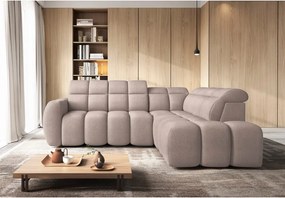 Colțar maro deschis extensibil/cu spațiu de depozitare cu tapițerie din țesătură bouclé (cu colț pe partea dreaptă/în formă de ”L”) Falconn – ELTAP