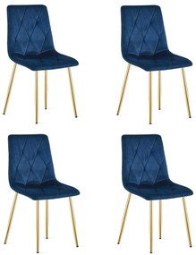 Set 4 Scaune Bucatarie/Dining Fido Albastru Catifea Picioare Aurii