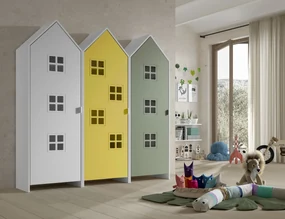 Set 3 Dulapuri pentru Copii Căsuță, Galben, Alb și Verde, (MDF) – CASAMI BRUGES – Vipack