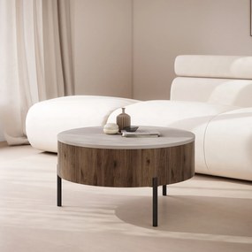 Mazzoni FRIDA Bej Taupe / Nuc Elegant – MĂSUȚĂ DE CAFEA MODERNĂ CU BLAT RABATABIL ȘI SPAȚIU DE DEPOZITARE