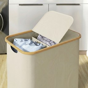 HOMCOM Coș Pentru Rufe 80L cu Capac Din Bambus, Bej | Aosom Romania
