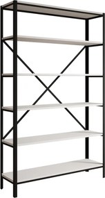 Raft metalic pentru carti, 110x180.2x30 cm, Ralph, ADRK Furniture (Culoare: Negru / Alb Lucios)