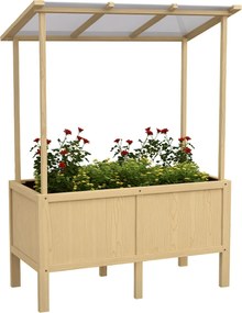 Outsunny Jardinieră înălțată cu acoperiș, orificii de drenaj, căptușeală din material nețesut, rezistentă la intemperii, lemn de brad, 110x60x152 cm | Aosom Romania