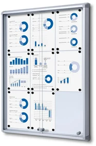 Vitrina de informatii interioare cu usi glisante 9 x A4 - spate tabla, aluminiu