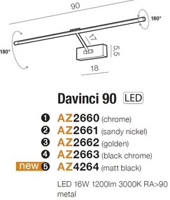 Aplica de perete LED pentru tablou cu brat directionabil DaVinci 90 negru