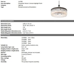 Lustra suspendata design elegant Hector L, metal bronz 114786 HZ