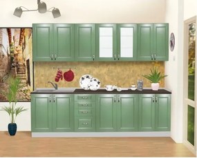 Bucatarie Zebra 260 cm din MDF Verde cu blat termoizolant imitatie negru