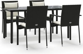 vidaXL Set mobilier de grădină cu perne, 5 piese, negru, poliratan