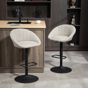 HOMCOM Set 2 Scaune de Bar Rotative din Țesătură cu Înălțime Ajustabilă Bej | Aosom Romania