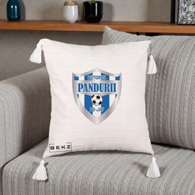 Perna Personalizata Pandurii Targu Jiu Fotbal, 40x40 cm, Bej cu Franjuri, Husa Detasabila, Perna Inclusa, BEKZ®
