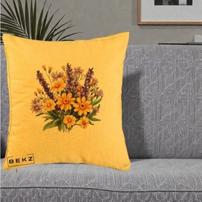 Perna Decorativa Lavanda cu Margarete Galbene si Lila, 40x40 cm, Galben, Husa Detasabila, Perna Inclusa, BEKZ®