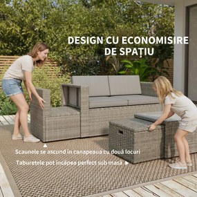 Outsunny Set de Grădină din Ratan 6 Locuri, Design Compact, Gri Închis | Aosom Romania