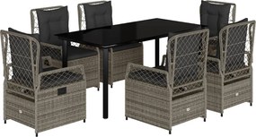 vidaXL Set mobilier de grădină cu perne, 7 piese, gri, poliratan