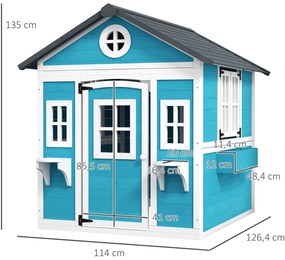 Outsunny Căsuță pentru copii exterioară casă de joacă exterioară pentru copii cu ușă ferestre și jardiniere 114 x 126,4 x 135 cm albastru | Aosom Romania